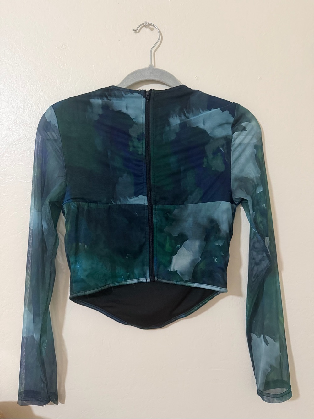 Fashion Nova Green Multi Watercolor Mesh Long Sleeve Top - Picture 5 of 5